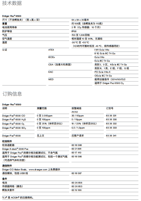 德尔格Dräger Pac® 6500单一气体检测仪(图2)